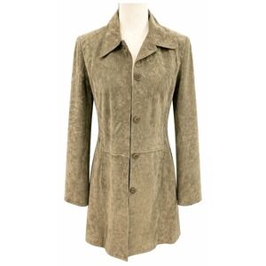 Vintage 90s John Carlisle Green Suede Leather Coat Women M Mid Length Jacket